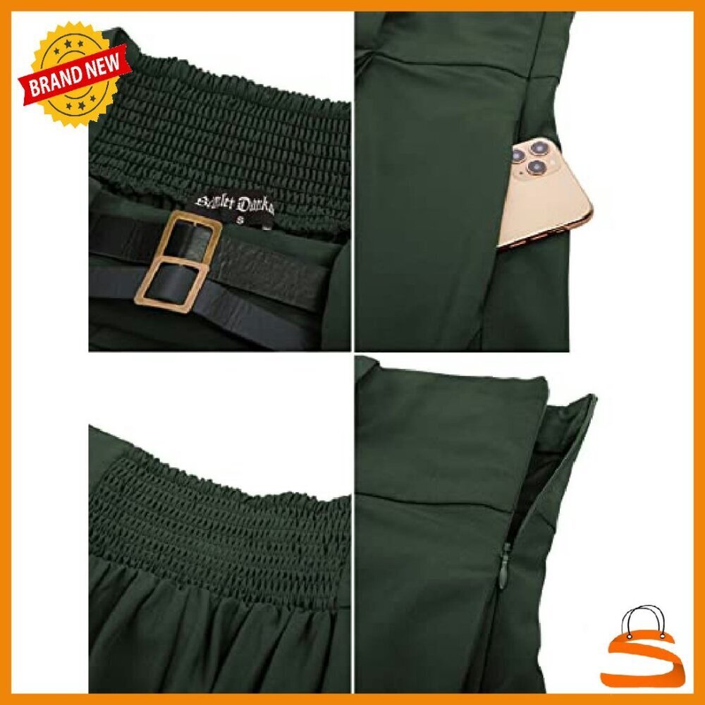 Steampunk Goth High Waist Midi Skirt with Pockets S-2XL A-Line - Picture 8 of 8